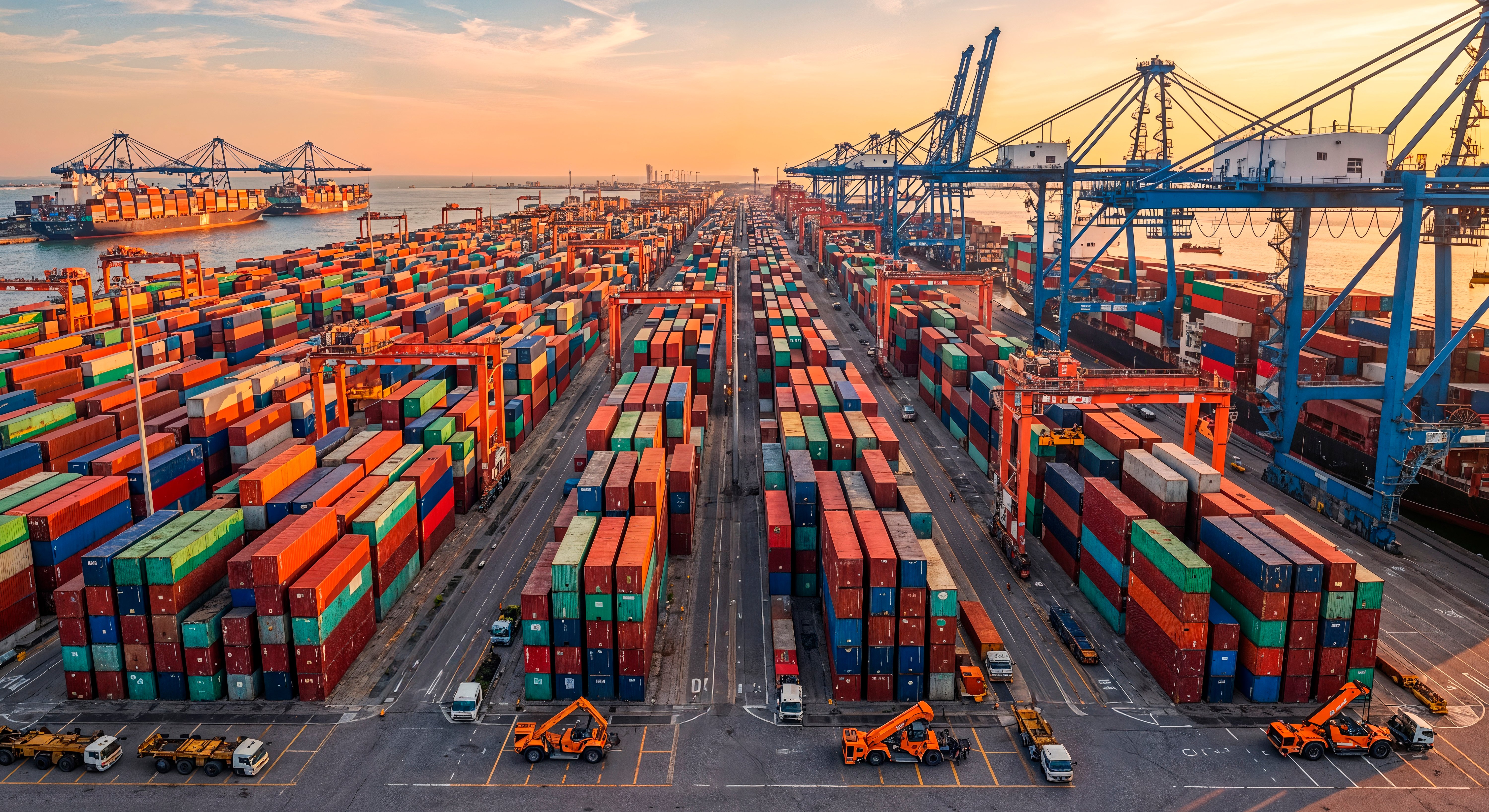 aerial-view-busy-container-port-sunset